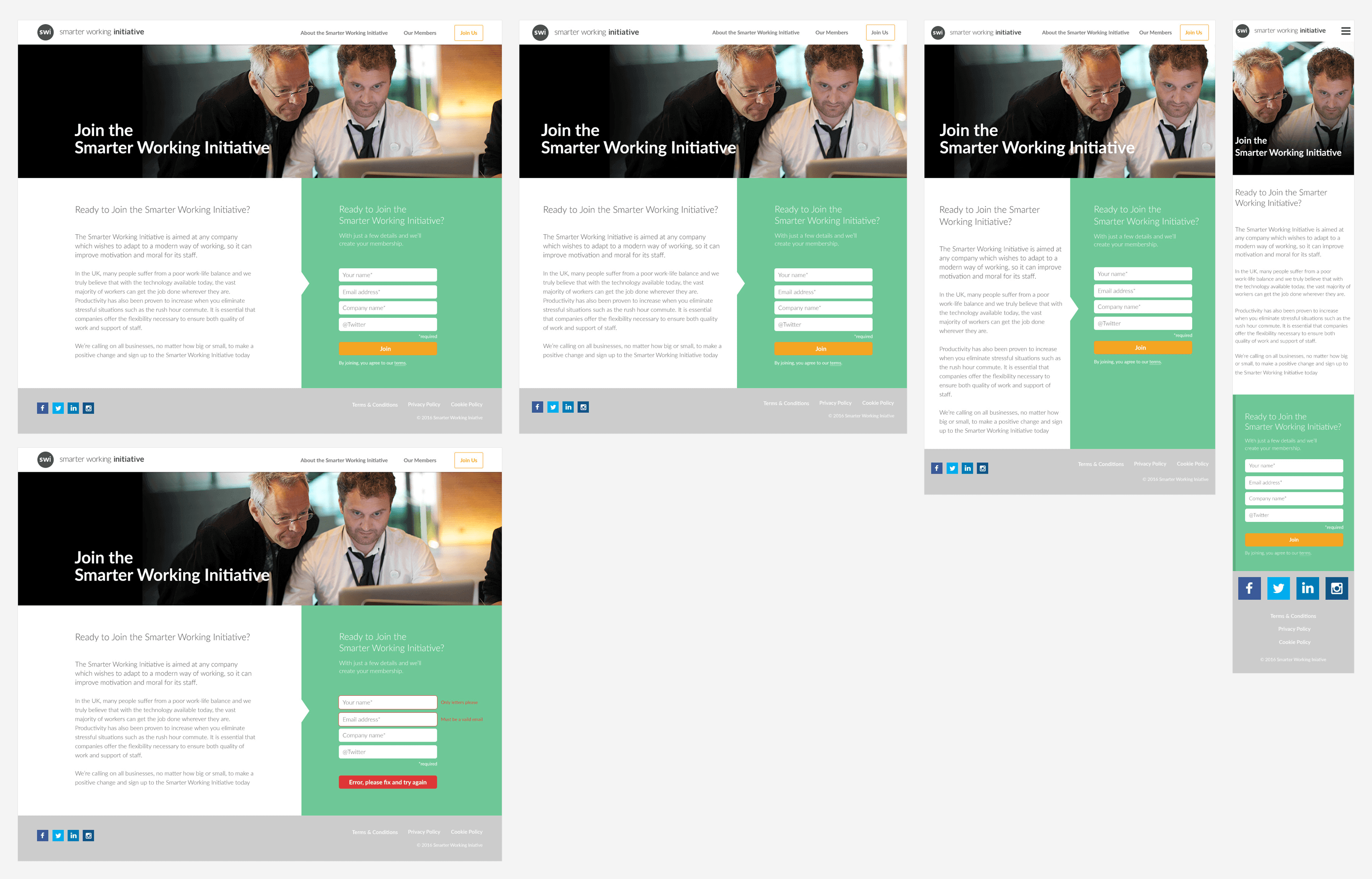 Responsive Web Design Desktop Tablet Mobile Smarter Working Initiative - Join page