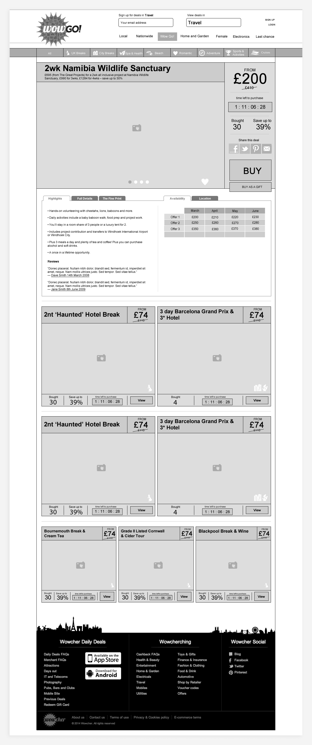 WowGo! website wireframe